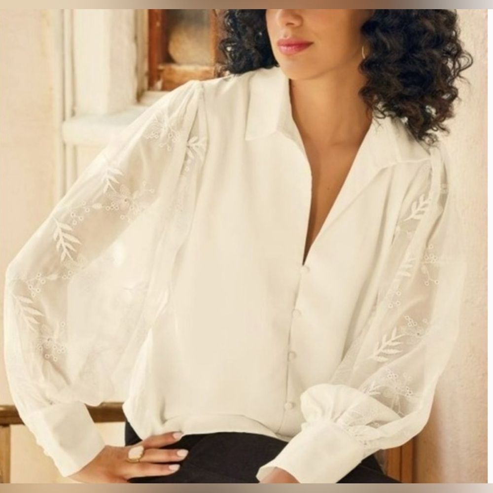 Soft Surroundings Lorenza Blouse with Sheer Eyelet Sleeves Size XL EUC